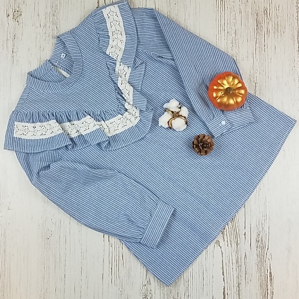 Lace and Ruffle Striped Blouse